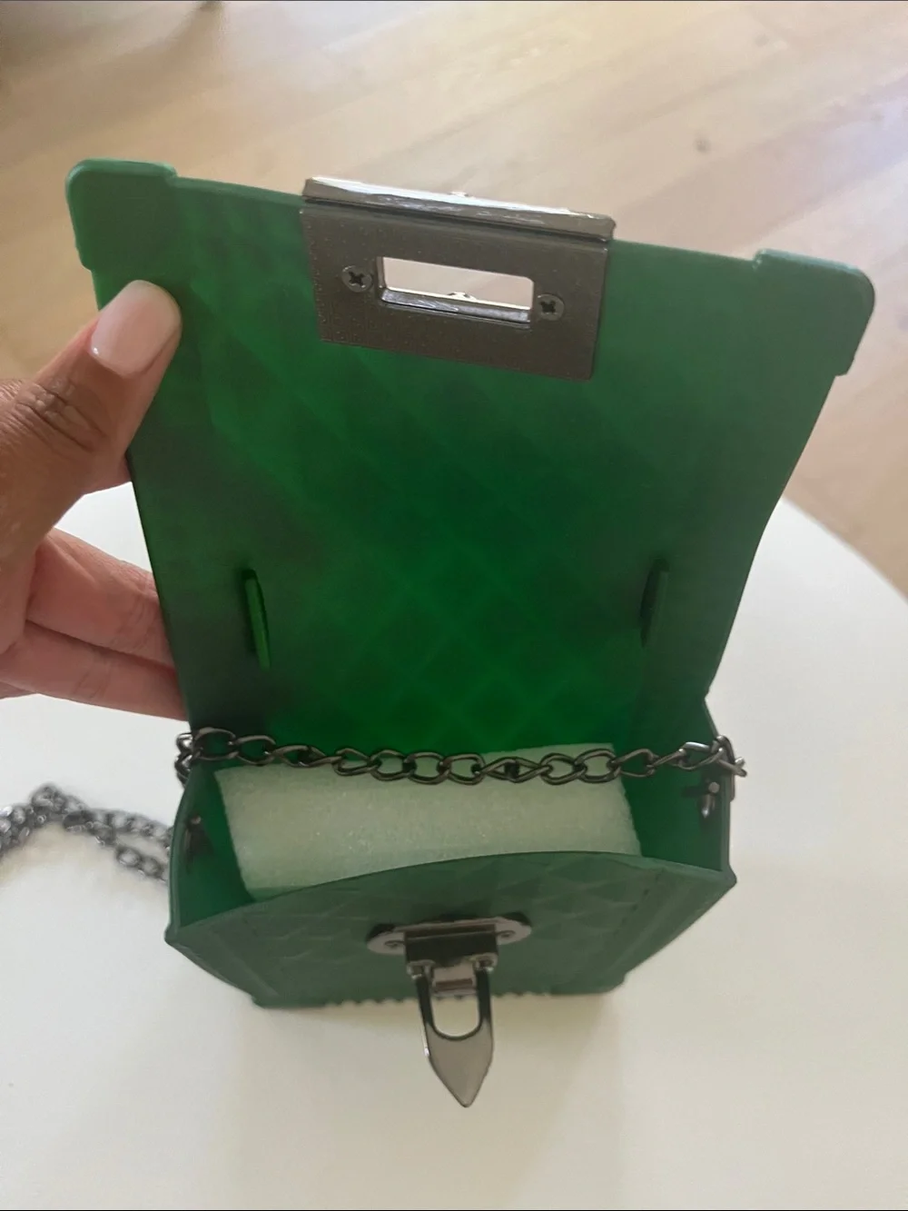Green Geometric Crossbody Bag with Chain Strap